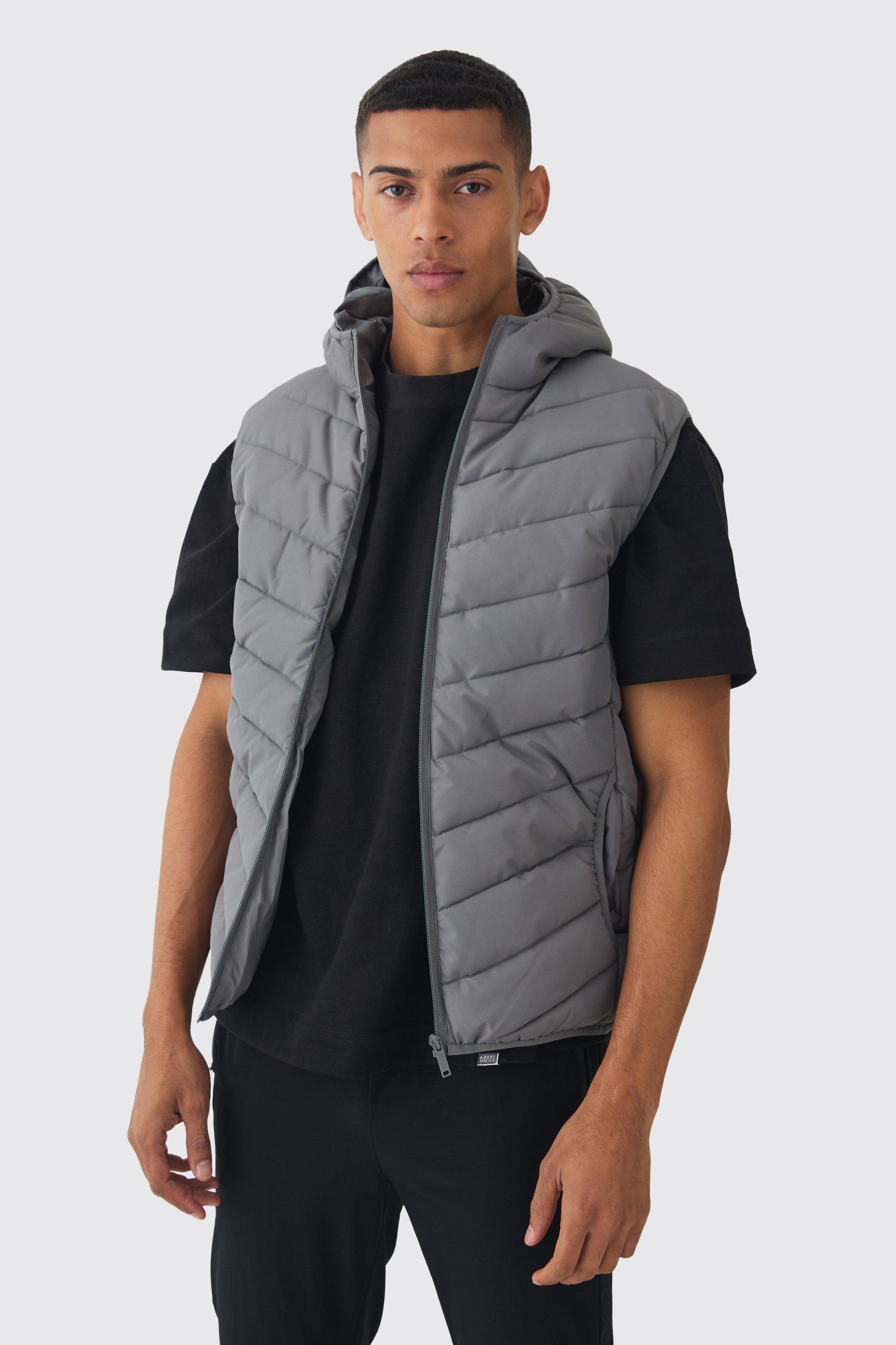 Boohoo Gewatteerde Bodywarmer Met Stiksels, Rits En Capuchon, Charcoal