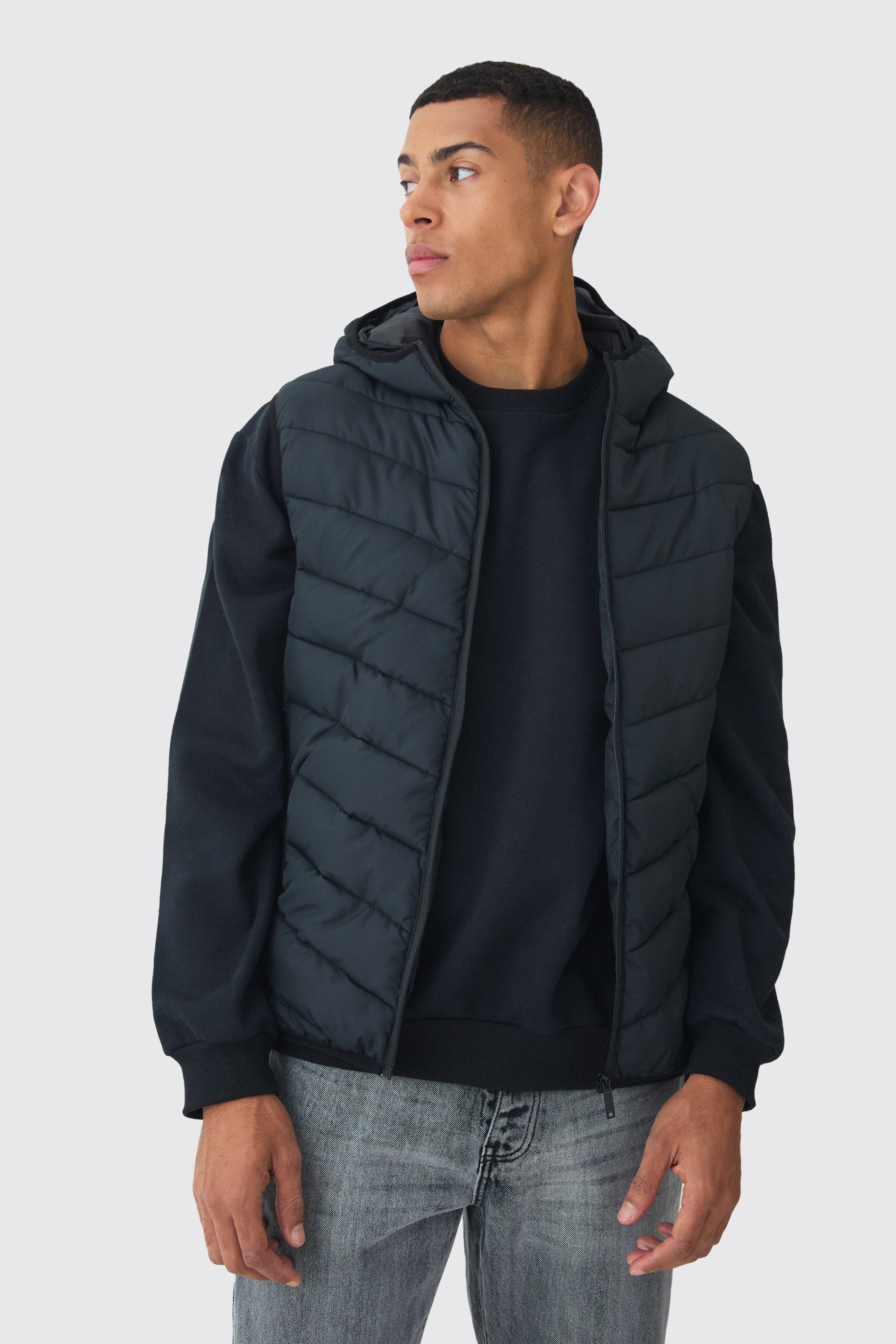 Boohoo Gewatteerde Bodywarmer Met Stiksels, Rits En Capuchon In Zwart, Black