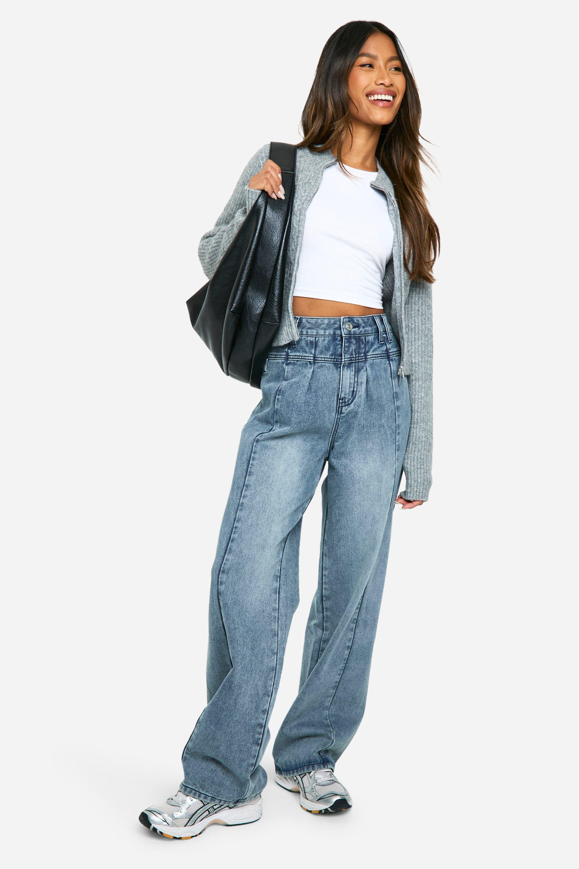 Boohoo Geplooide Baggy Boyfriend Jeans Met Naaddetail, Vintage Blue