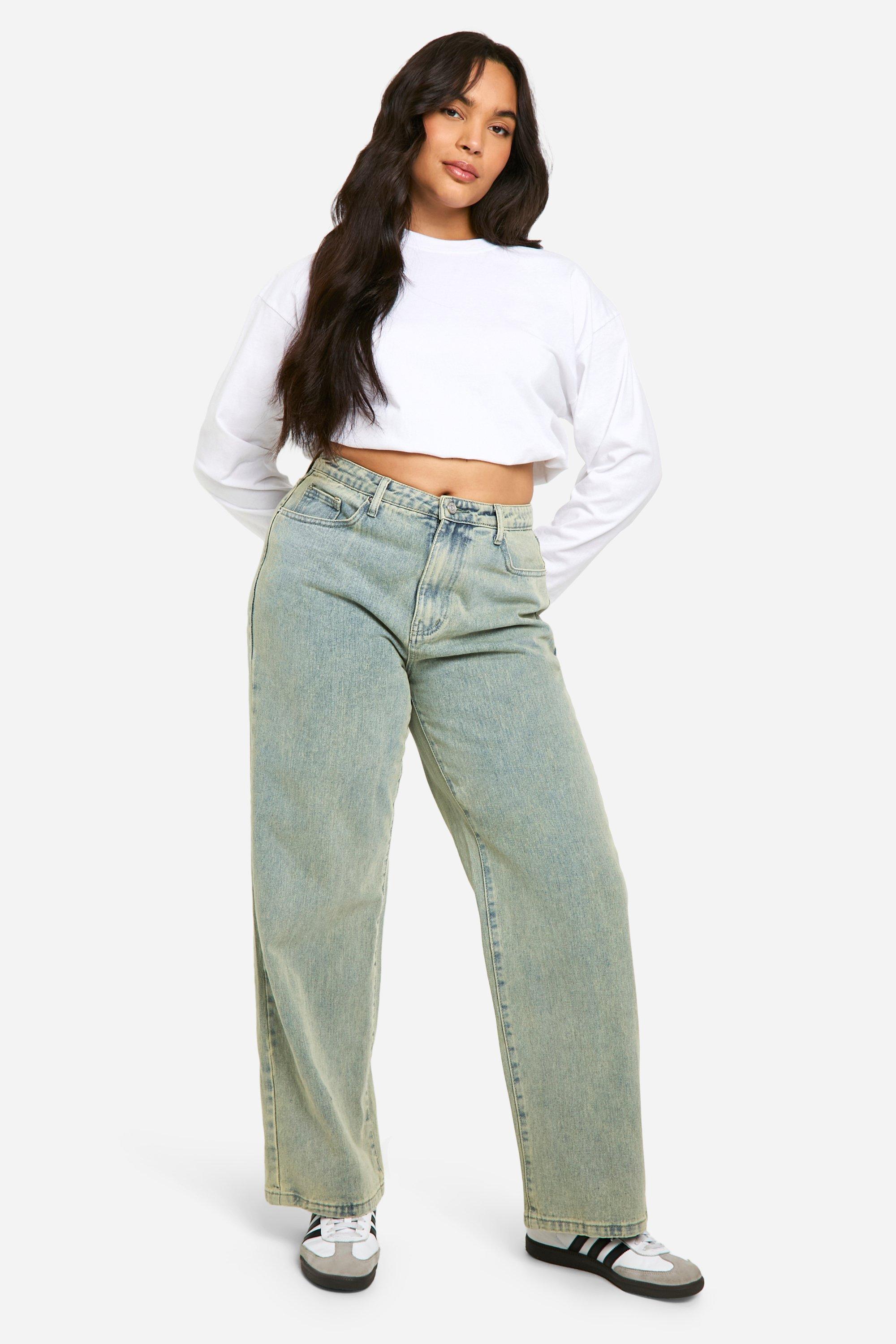 Boohoo Plus Vintage Wash Wide Leg Jeans, Vintage Wash