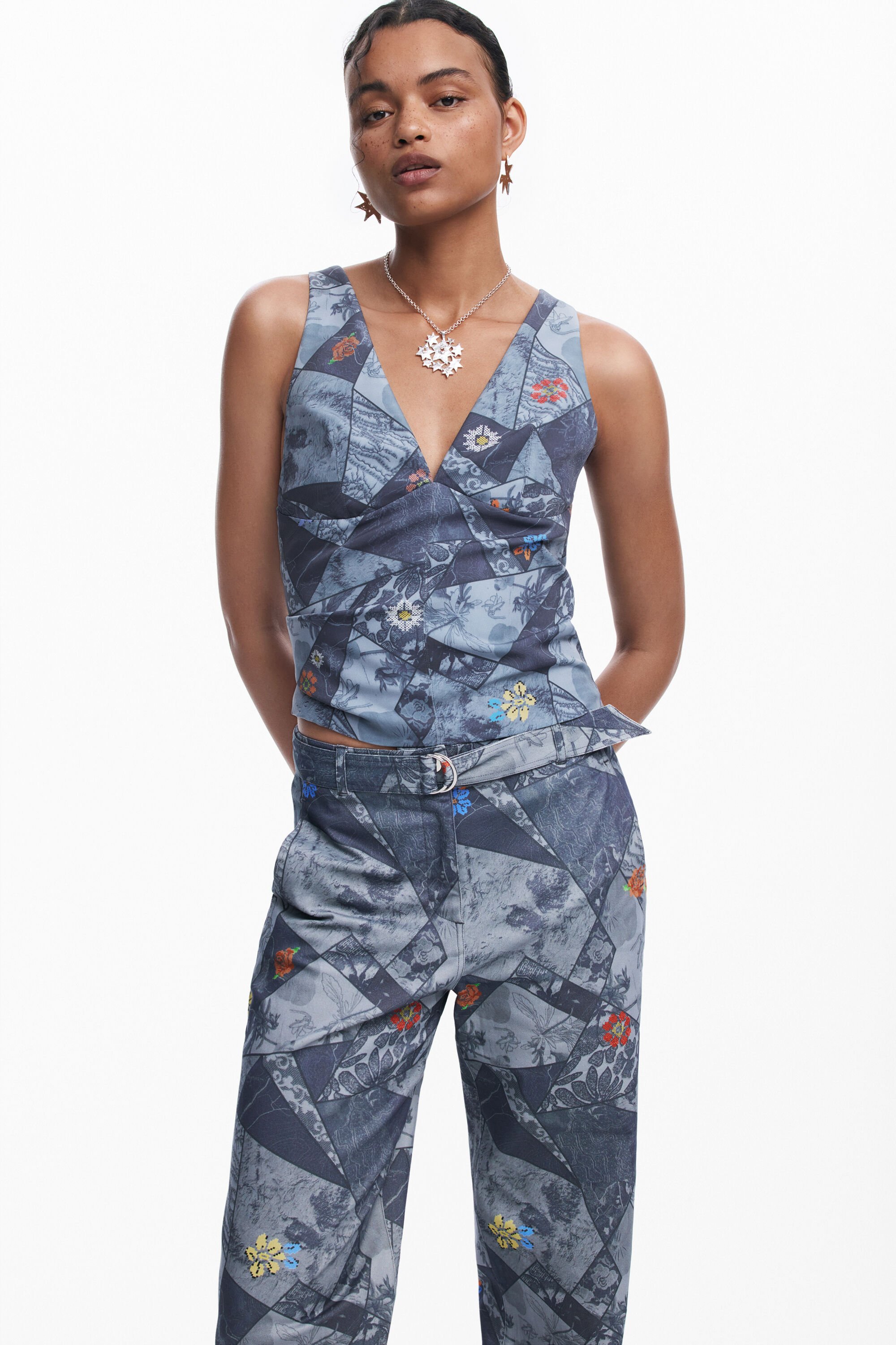 Desigual Patchwork hemdje met bandjes - BLUE