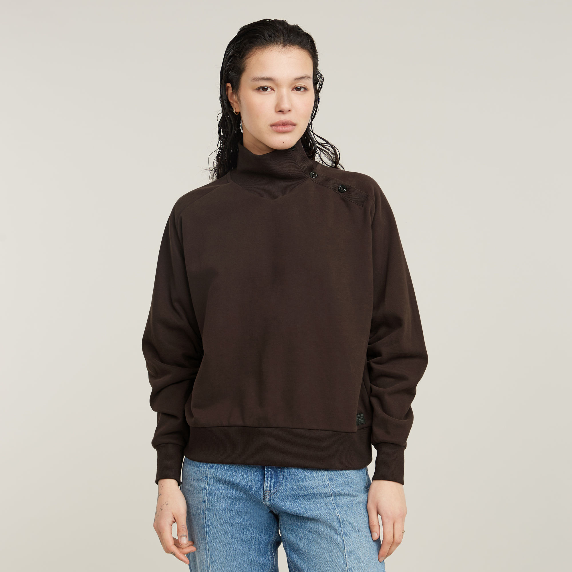 G-Star RAW Asymmetric Button Mock Sweater - Bruin - Dames