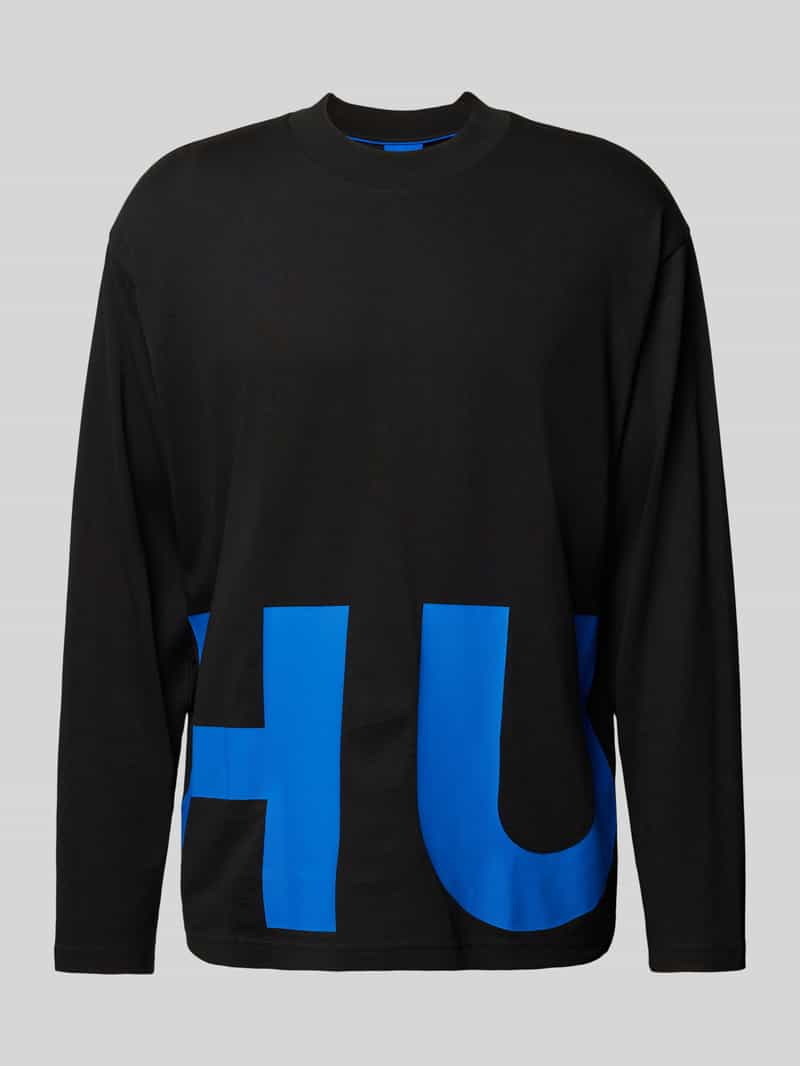 Hugo Blue Shirt met lange mouwen en labelprint, model 'Nallison'