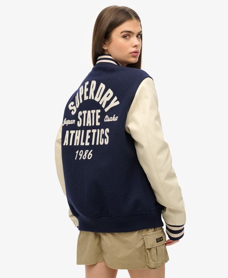 Superdry Vrouwen Oversized Varsity Bomberjack met Kettingsteek Blauw