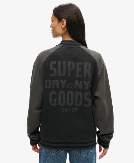 Superdry Vrouwen Oversized College Bomberjack van Jersey met Print Zwart