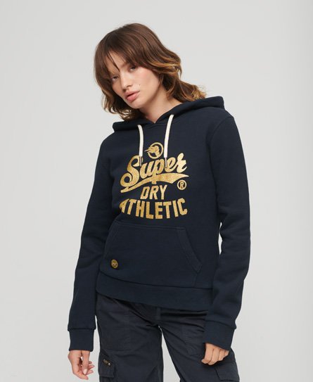 Superdry Vrouwen College Hoodie met Tekst en Grafische Print Blauw