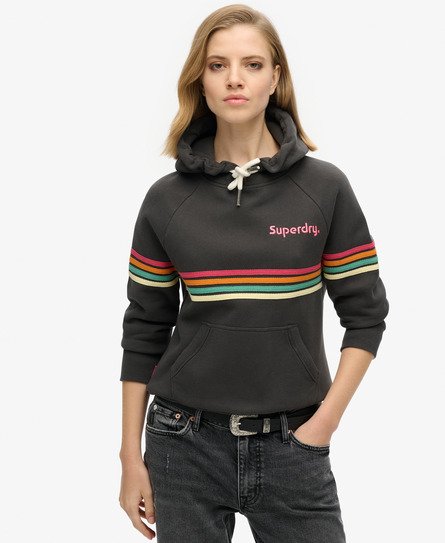 Superdry Vrouwen Rainbow Stripe Hoodie met Logo Zwart