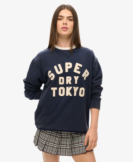 Superdry Vrouwen Oversized Vintage Athletic Sweatshirt met Ronde Hals Blauw