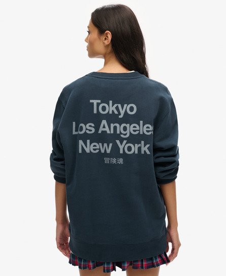 Superdry Vrouwen Oversized Core Logo City Sweatshirt met Losse Pasvorm Blauw