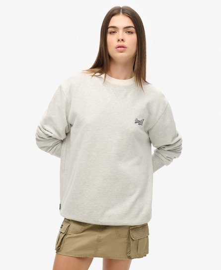 Superdry Vrouwen Oversized Essential Sweatshirt met Ronde Hals en Logo Lichtgrijs