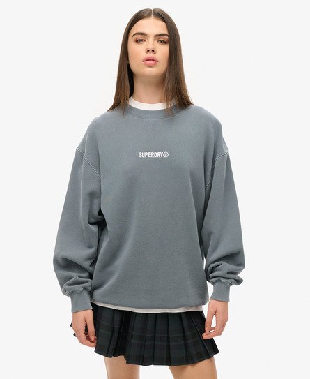 Superdry Vrouwen Oversized Sweatshirt met Micrologo, Ronde Hals en Losse Pasvorm Blauw