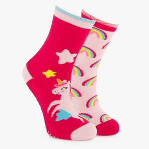 Scapino 2 paar kinder antislip sokken met unicorns roze