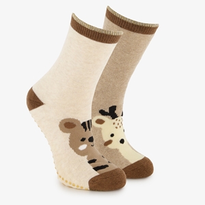 Scapino 2 paar kinder antislip sokken met dieren bruin