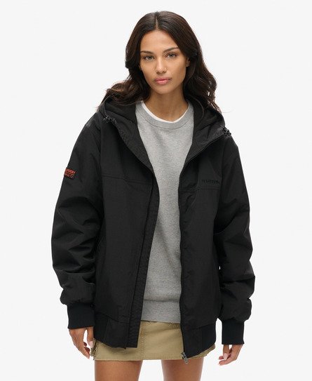 Superdry Vrouwen Oversized Surplus Nylon Bomberjack met Capuchon Zwart