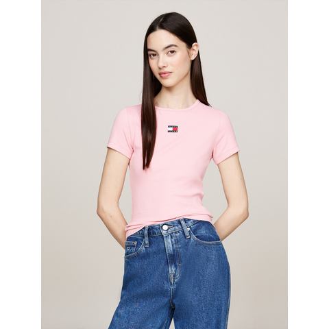 TOMMY JEANS Shirt met ronde hals TJW SLIM BADGE RIB TEE in ribstructuur, met logostik