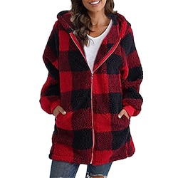 Light in the box Dames Donzen vest Sherpa jas Jas Buiten Straat Alledaagse kleding Herfst Winter Normaal jas Normale pasvorm Thermisch Warm Ademend Stijlvol Casual Jacks Lange mouw Strepen en Plaid Met zakken