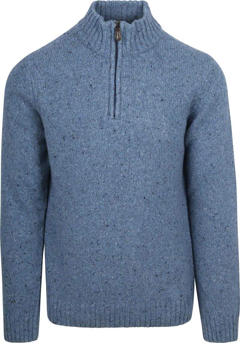 Suitable Half Zip Trui Tweed Wol Blend Blauw