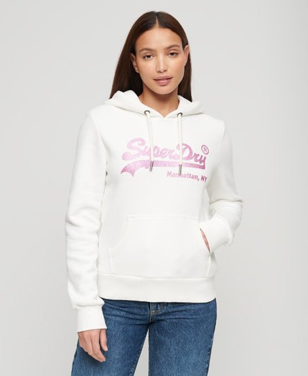 Superdry Vrouwen Versierde Vintage Logo Hoodie Crème