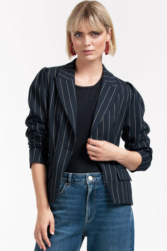 Studio Anneloes Mirelle gold pinstripe blazer - darkblue/gold - 11954