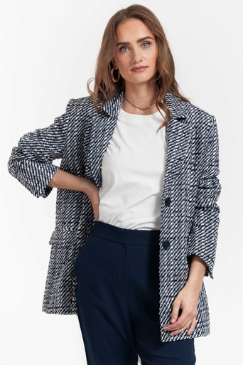 Studio Anneloes Sofie tweed blazer - dblue/kit - 11957