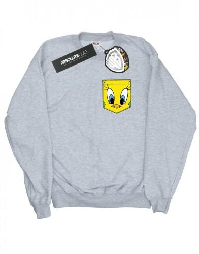 Looney Tunes Tweety Pie Face-katoenen sweatshirt met imitatiezak voor heren