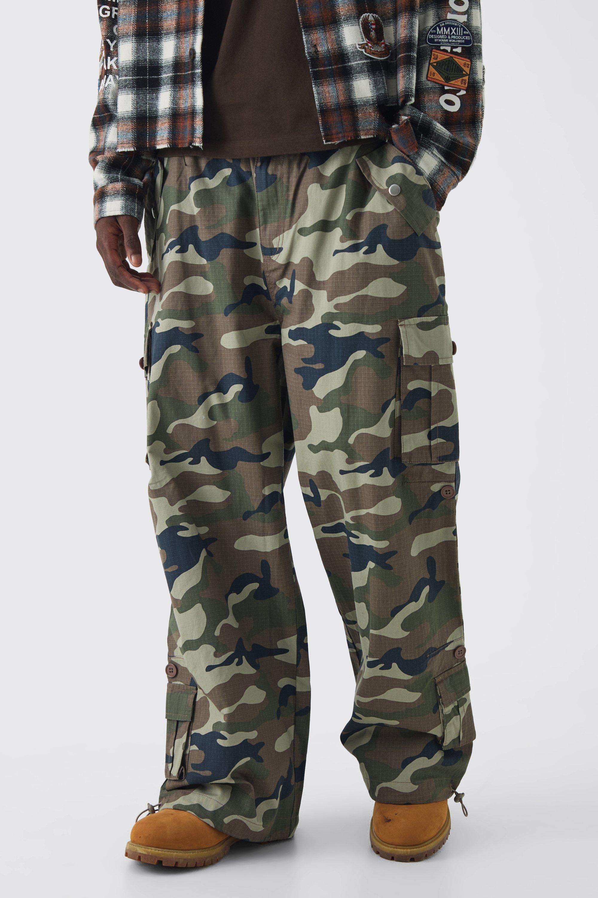 Boohoo Ripstop Elasticated Waist Parachute Camo Cargo Pants, Khaki