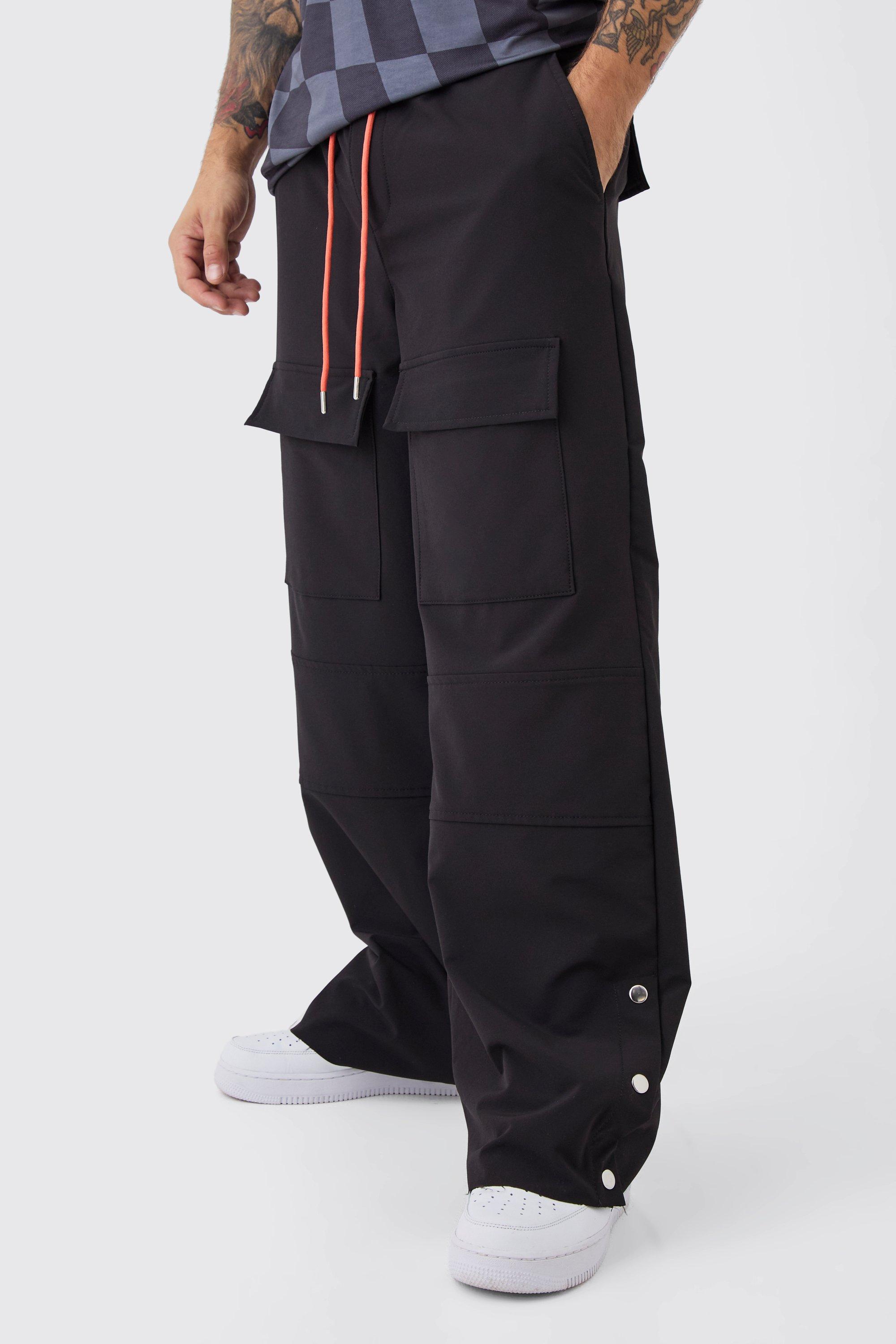 Boohoo Baggy Fit Twill Cargo Popper Hem Cargo Pants, Black