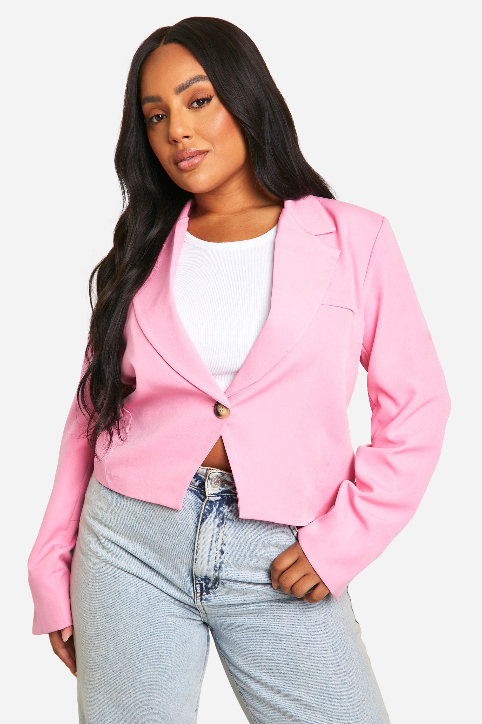 Boohoo Plus Korte Boxy Blazer Met Enkele Knopen, Bubblegum