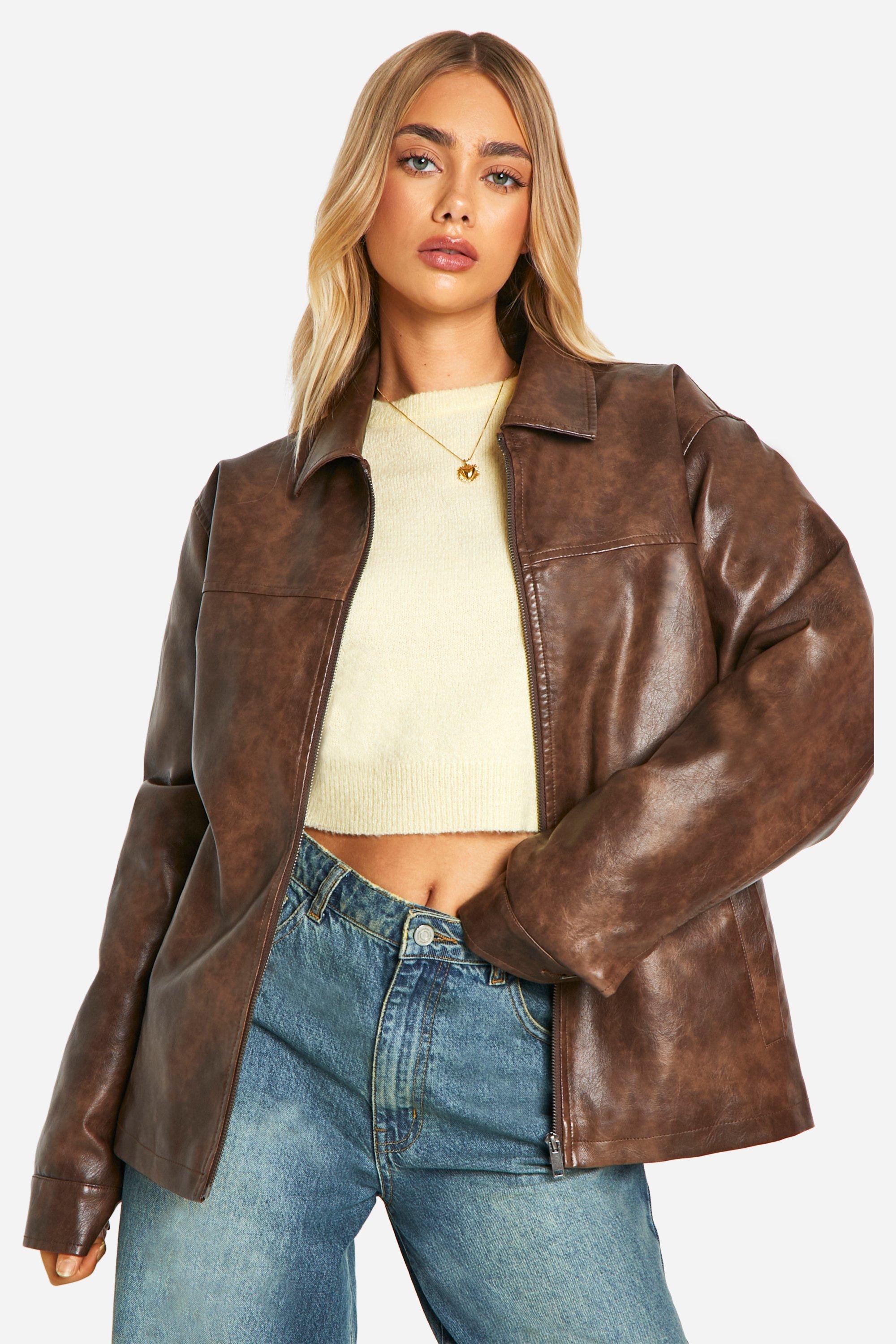 Boohoo Nepleren Vintage Jas Met Rits, Brown