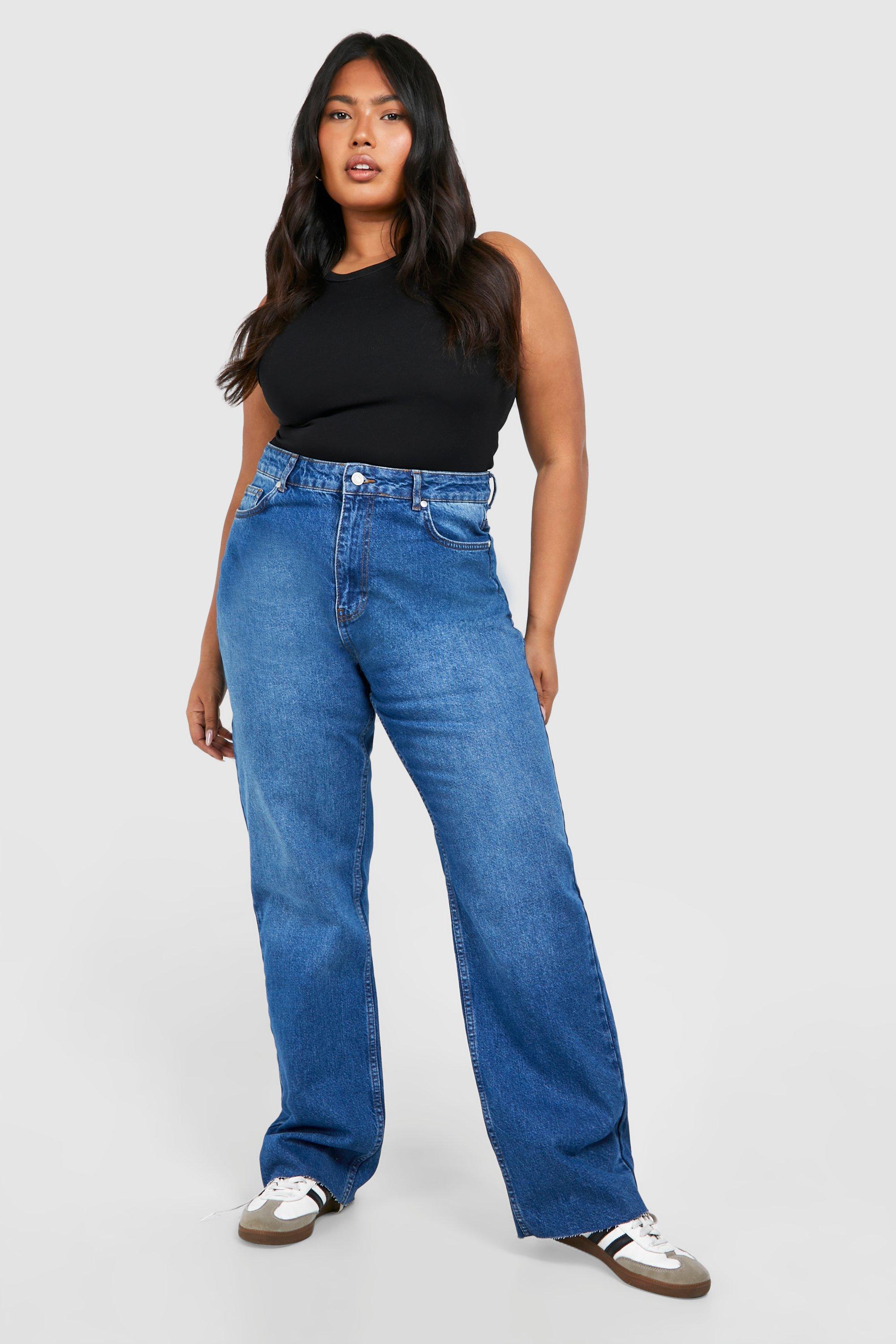 Boohoo Plus Acid Wash Gebleekte Korte Jeans Met Rechte Pijpen, Acid Wash Light Blue