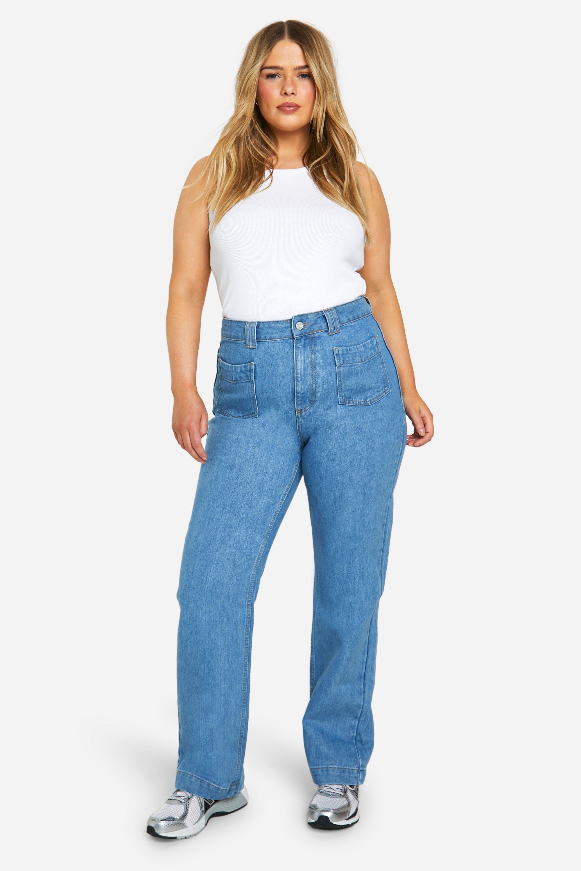 Boohoo Plus Jeans Met Rechte Pijpen En Zakken, Light Wash