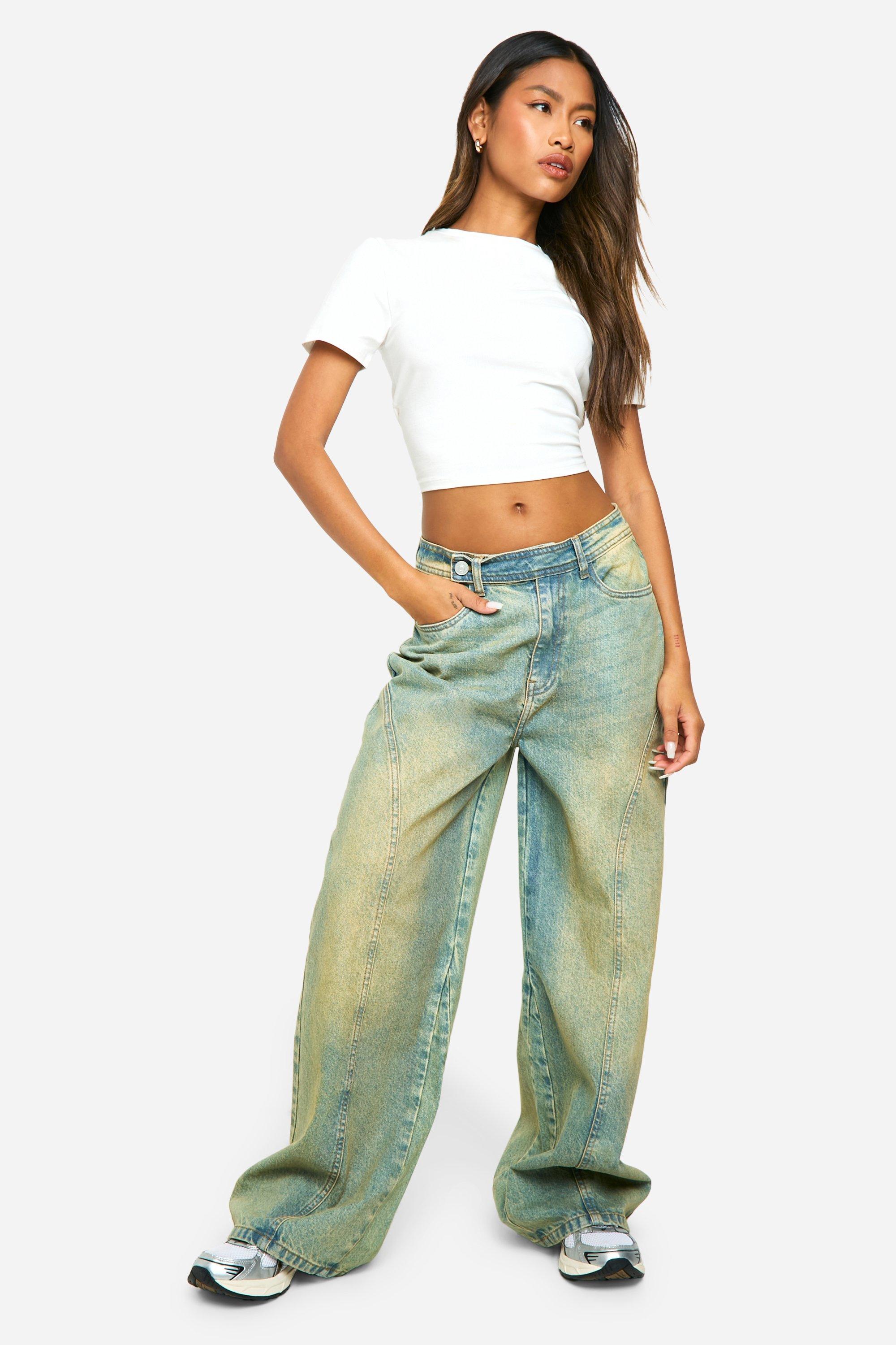 Boohoo Wide Leg Jeans Met Naaddetail, Washed Blue