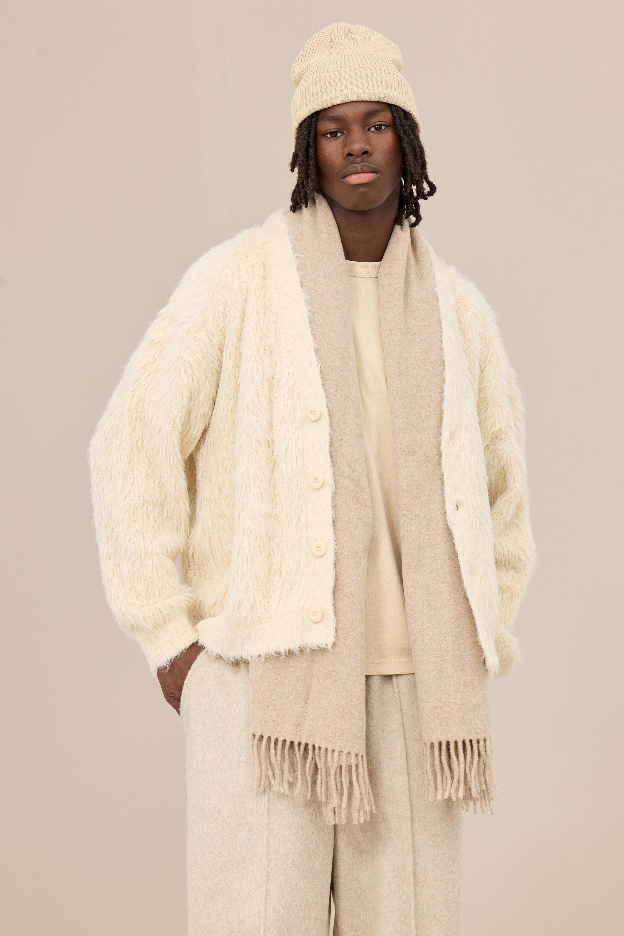 Boohoo Oversized Boxy Super Fluffy Knitted Cardigan, Ecru