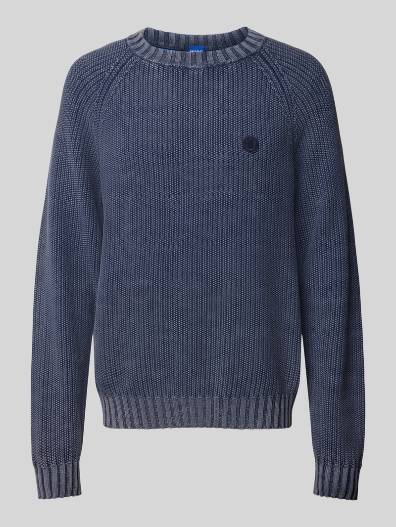 Hugo Blue Gebreide pullover met logostitching, model 'Sondye'