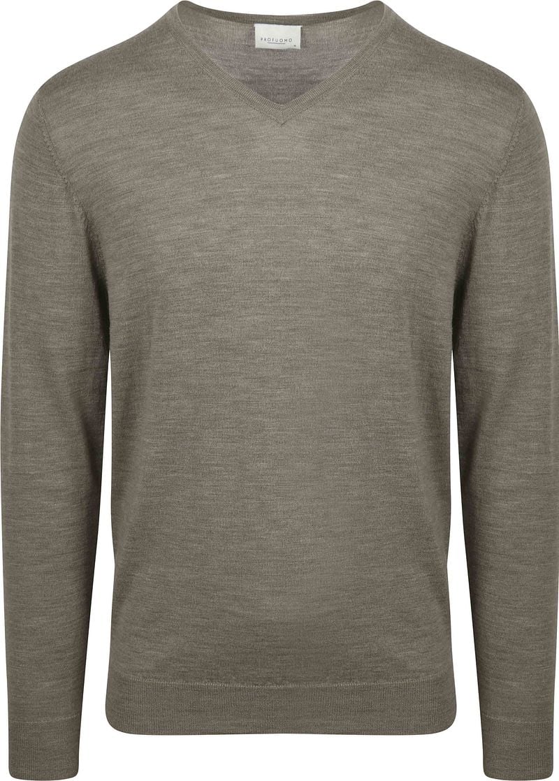 Profuomo Pullover V-Hals Merinowol Groen