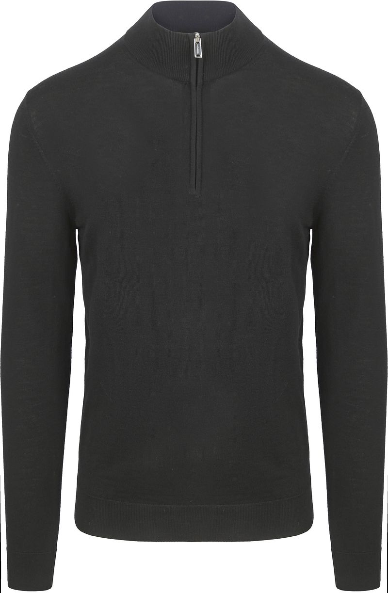 Profuomo Half Zip Pullover Merinowol Zwart