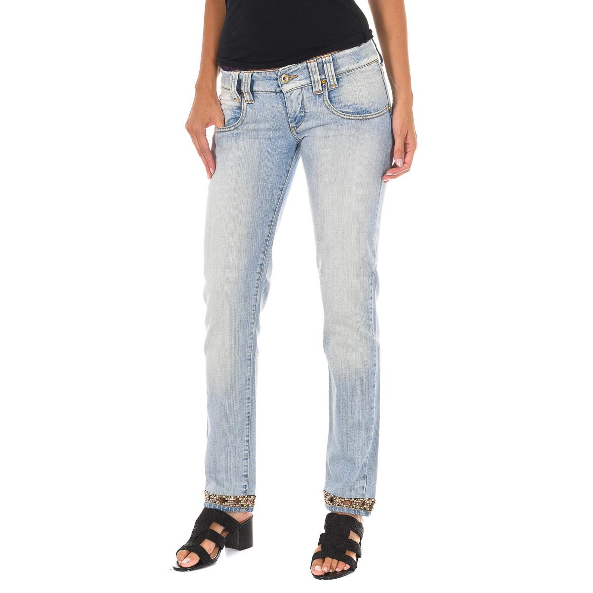 MET Pantalon Tejano Largo efecto gastado con bajos de corte estrecho 10DBF0089 mujer