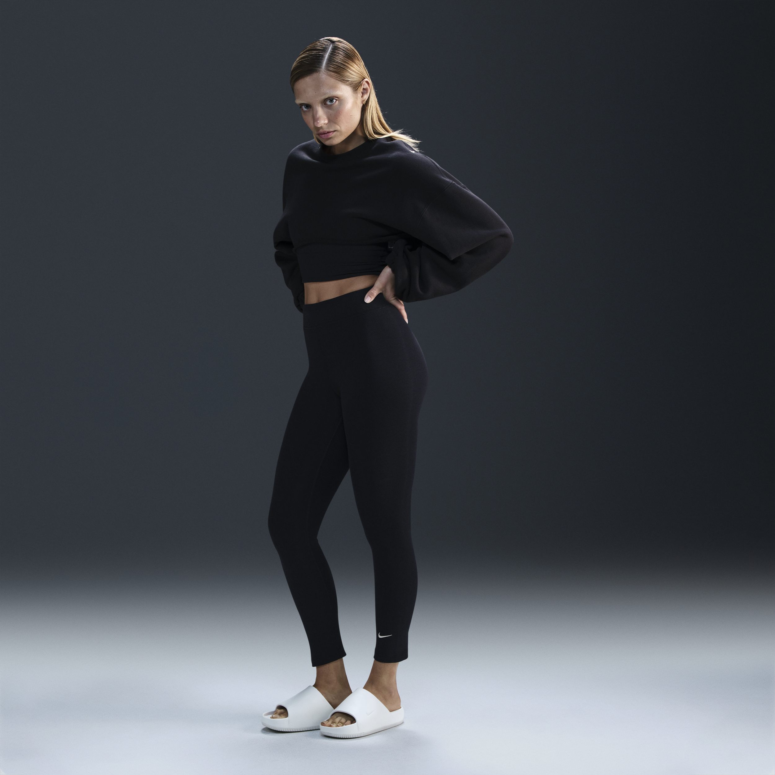 Nike Sportswear Classic 7/8-legging met ribbels en hoge taille voor dames - Zwart