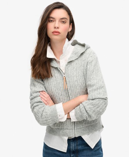 Superdry Vrouwen Gebreide Kabelhoodie met Rits Crème