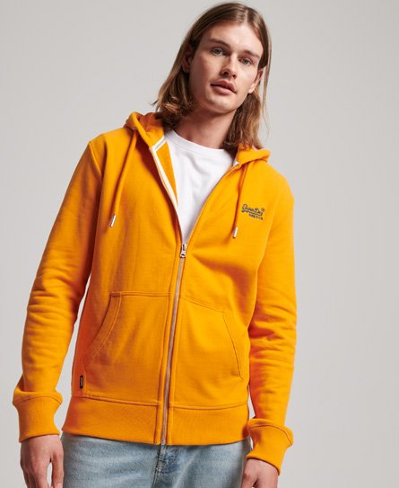 Superdry Mannen Geborduurde Vintage Logo Hoodie met Rits Goud