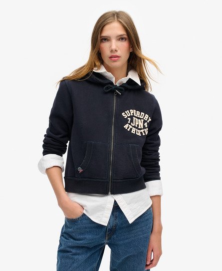 Superdry Vrouwen Korte Athletic Essentials Hoodie met Rits en Losse Pasvorm Blauw