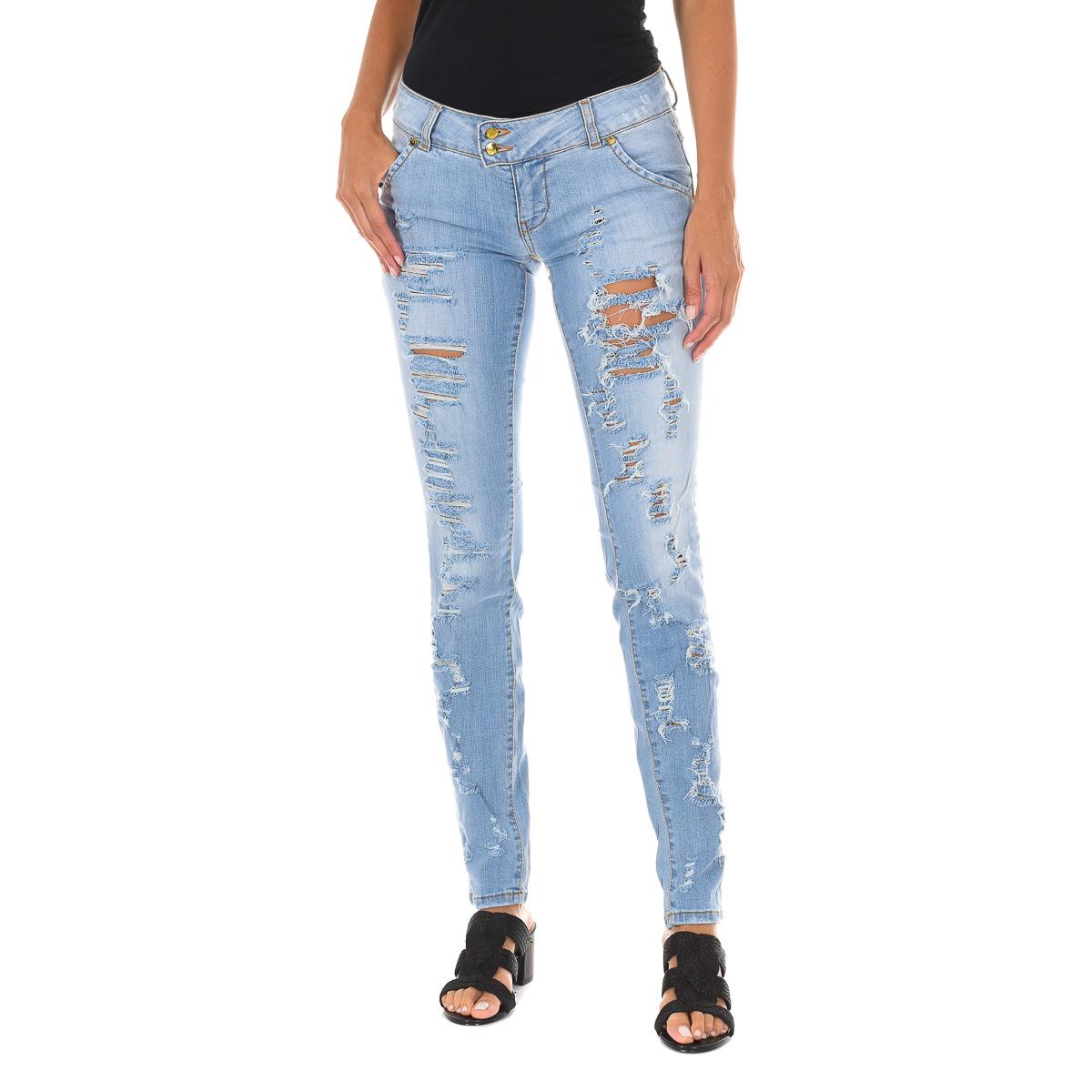 MET Pantalon Tejano Largo efecto gastado y roto 10DBF0094 mujer