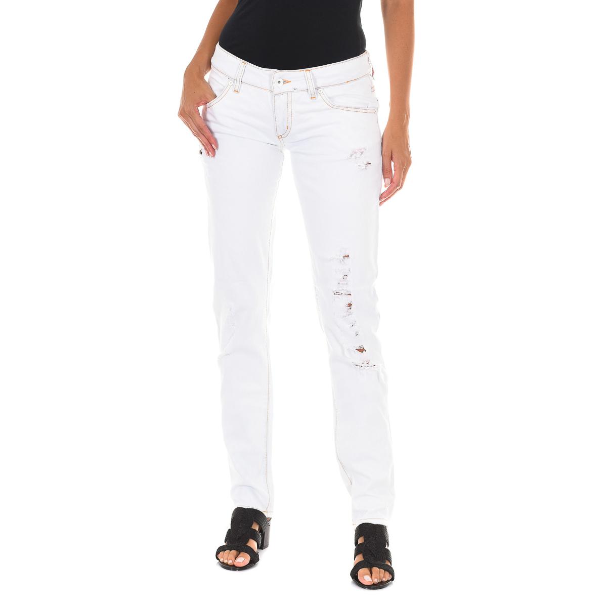 MET Pantalon Tejano Largo efecto roto y bajos estrechos E014152 mujer