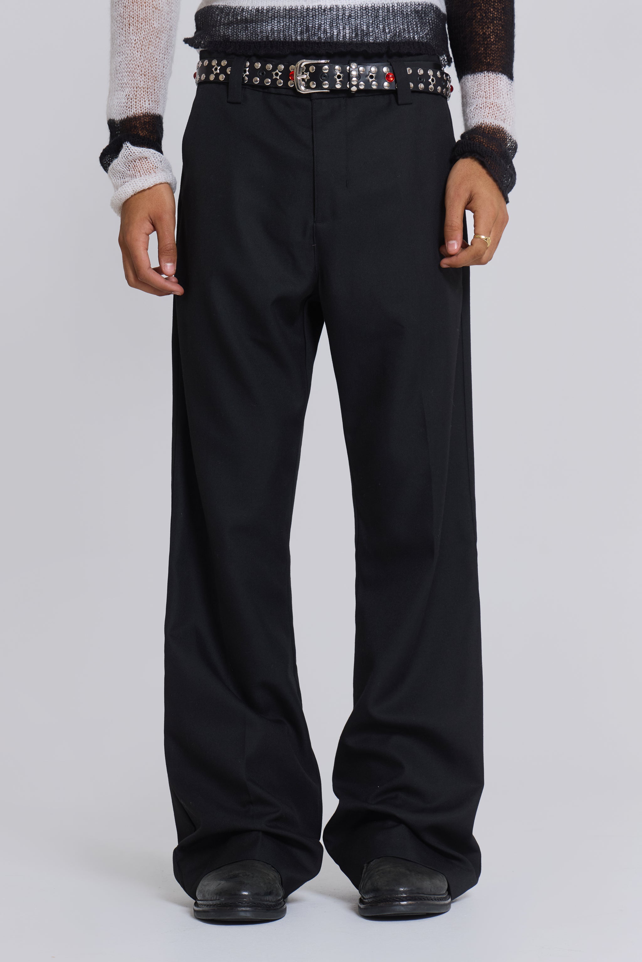 Jaded Man Black Stacked Bootcut Suit Pants