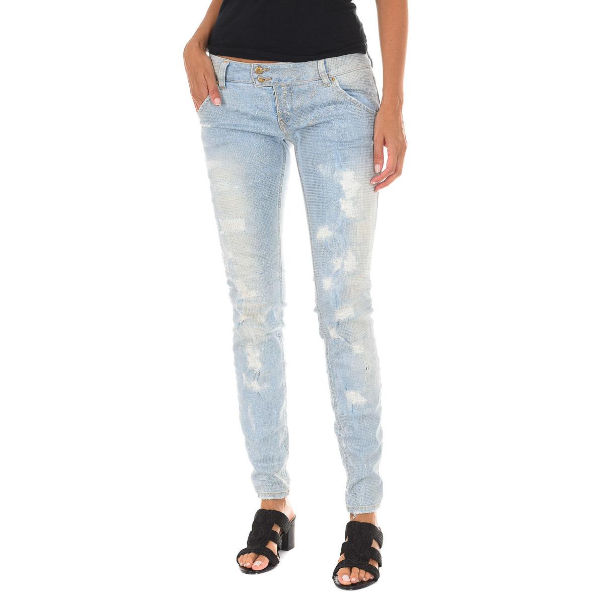 MET Pantalon Tejano Largo efecto roto con bajos estrechos 10DBF0115 mujer