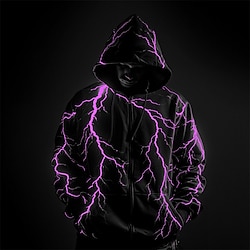 Light in the box Grafische prints Bliksem Voor heren Sport 3D-afdrukken Hoodie met rits Feestdagen Vakantie Streetwear Hoodies Wit blauw Lange mouw Capuchon Zak Afdrukken Lente Herfst Ontwerper Sweatshirt met