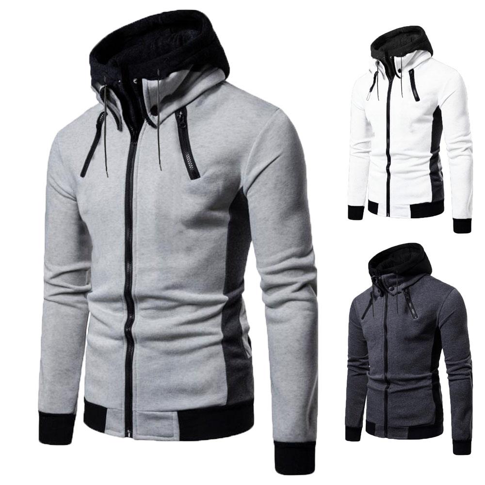 King Billion Men's Cardigan Jackets Thicken Fleece Men Autumn Winter Coat Hooded Sweatshirt Zip Up Warm Color Blocking Men's Jackets