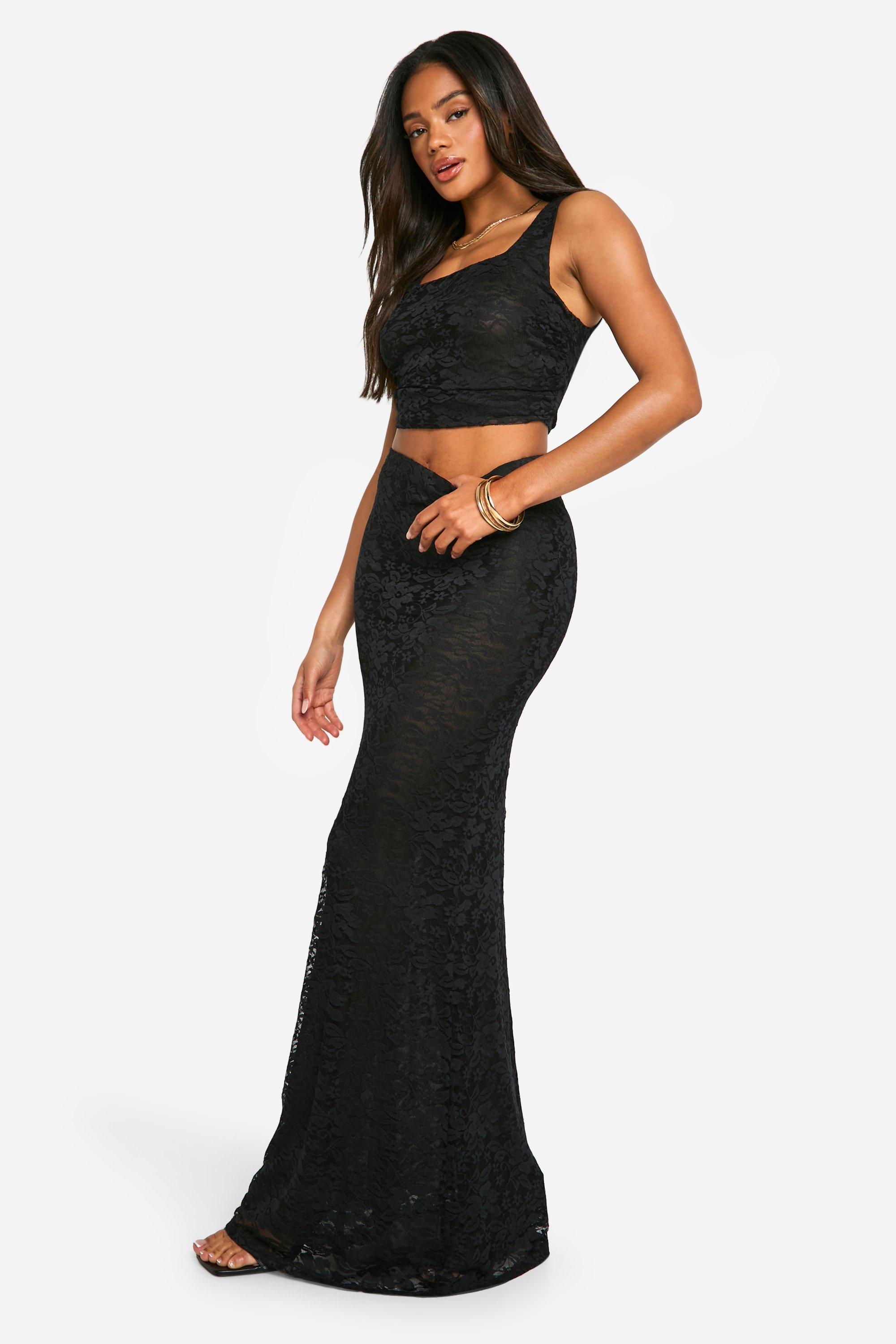 Boohoo Kanten Maxi Rok, True Black