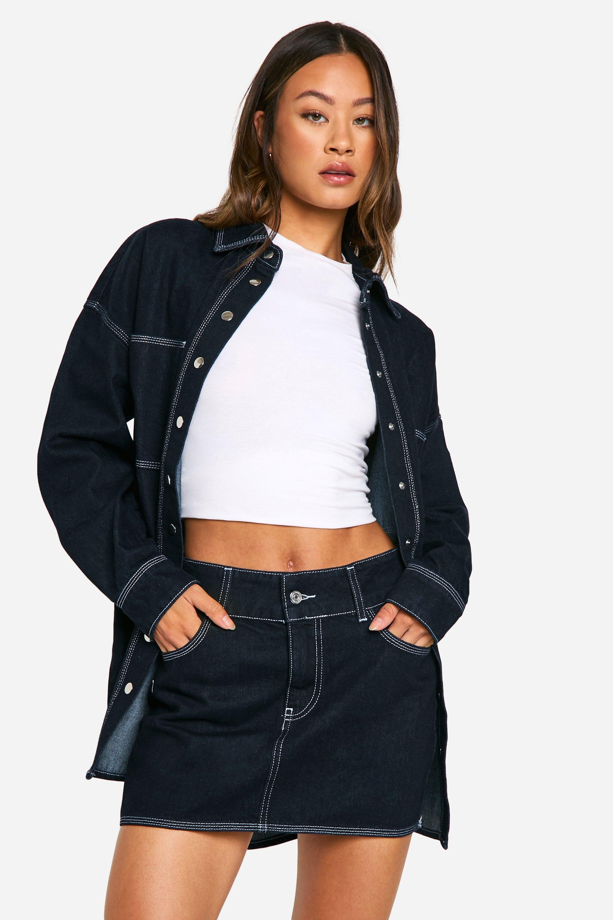 Boohoo Tall Indigo Mini Rokje Met Contrasterende Stiksels, Indigo