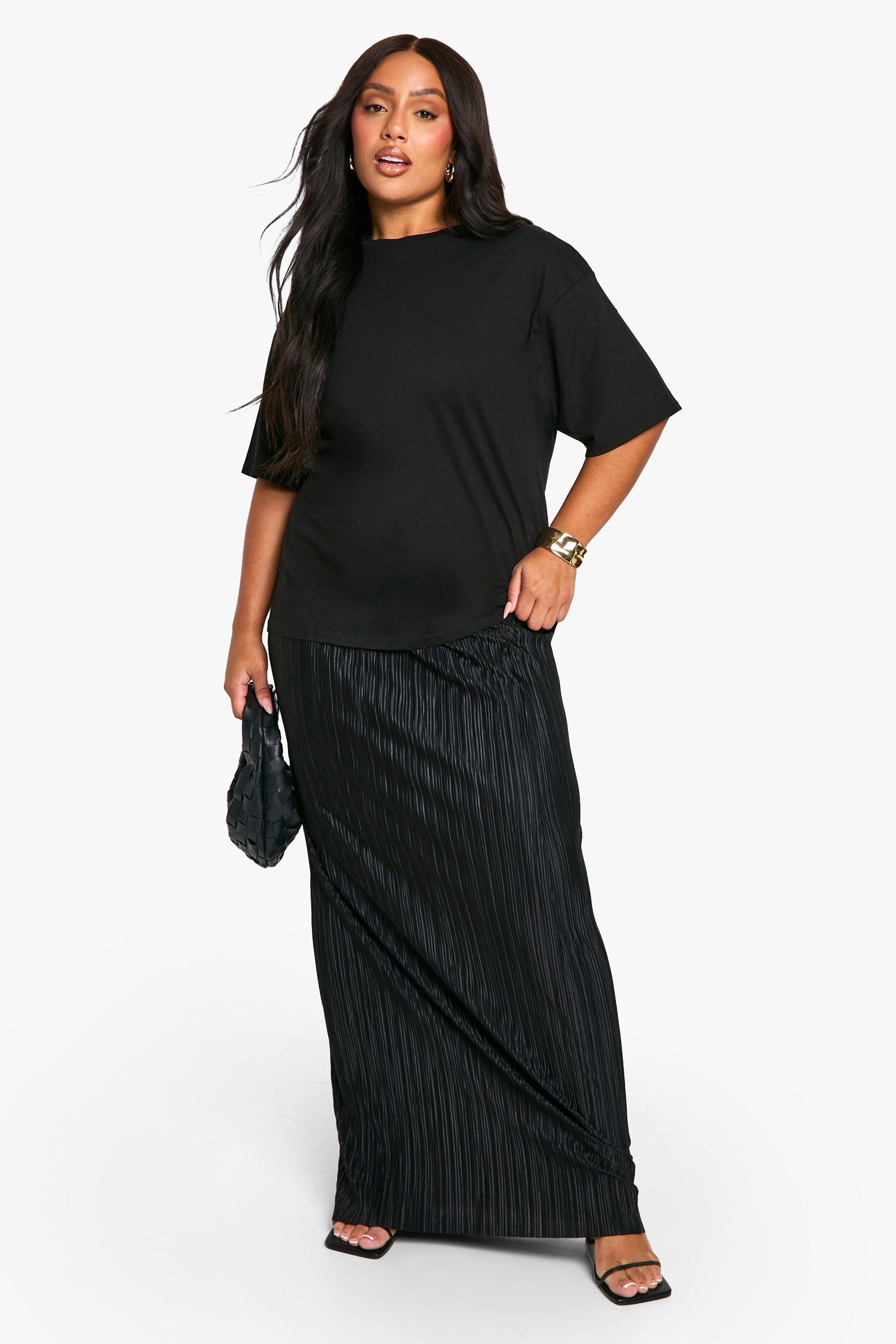 Boohoo Plus Plisse Maxi Skirt, Black